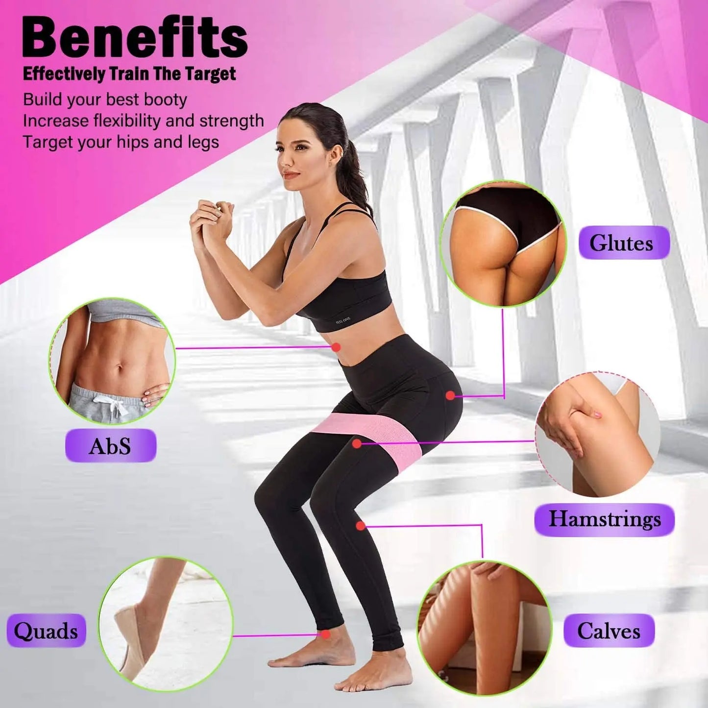 ElasticPowerBands Set for Yoga, Glute workouts, and Home workouts